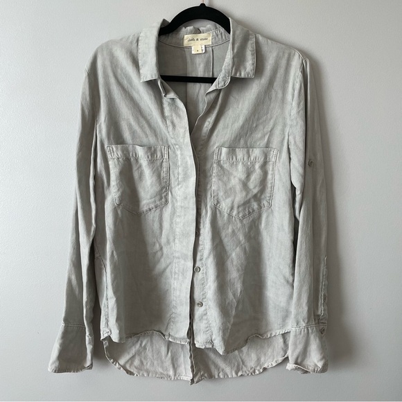 Cloth & Stone Anthropologie Green Split Back Buttondown High Low Shirt size S - Picture 8 of 15